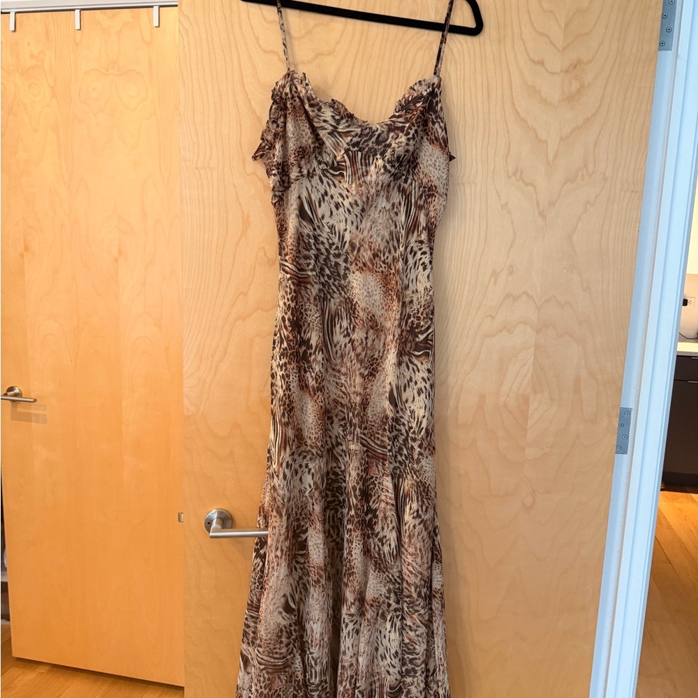 Astr Animal-Print Maxi Slip Dress in Brown and Cream